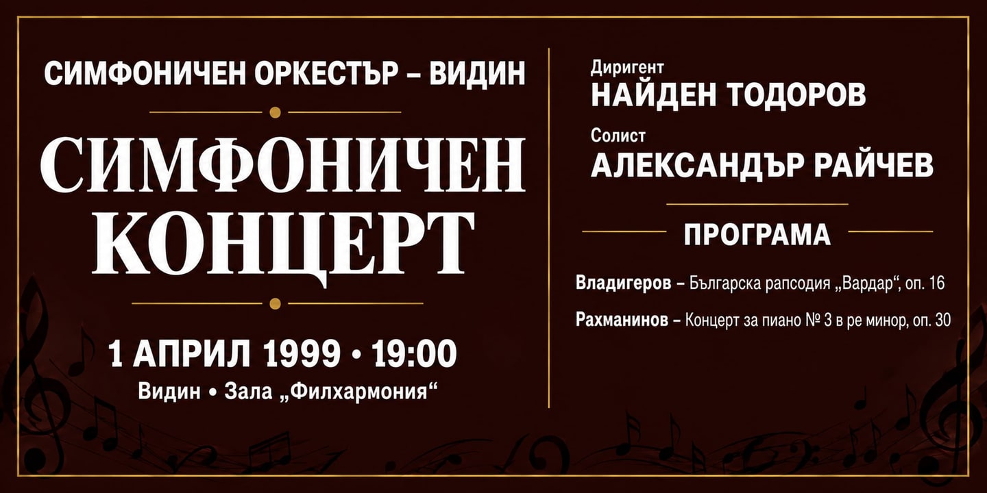 Event banner: Concert with Vidin Symphony Orchestra (01.04.1999)