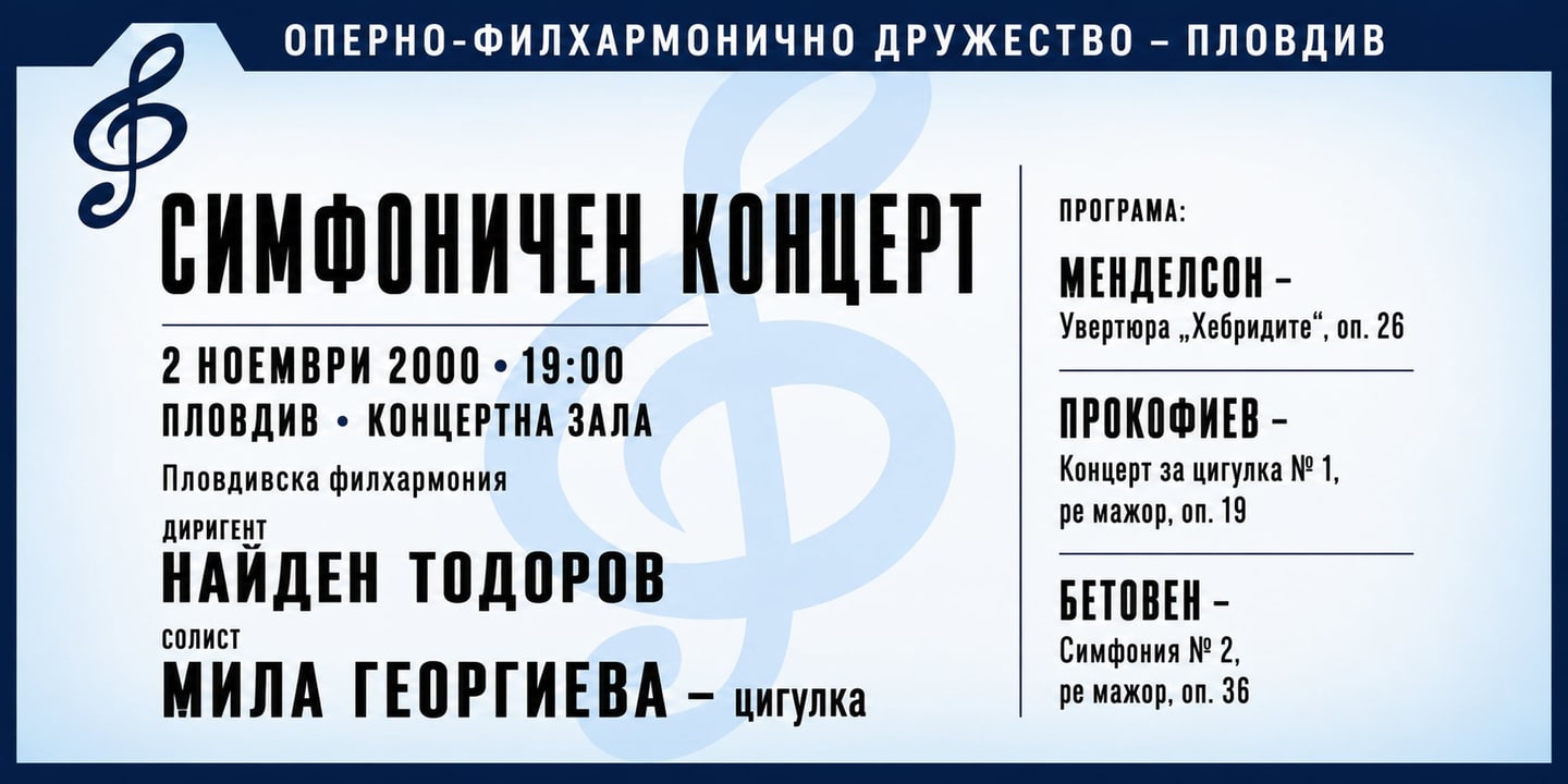 Event banner: Concert with Plovdiv Philharmonic Orchestra (02.11.2000)