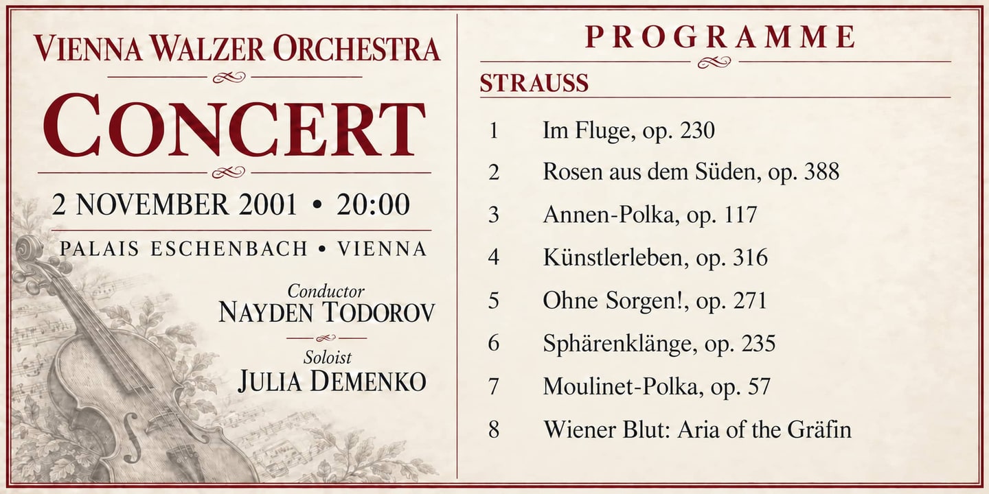 Event banner: Concert with Vienna Walzer Orchestra (02.11.2001)