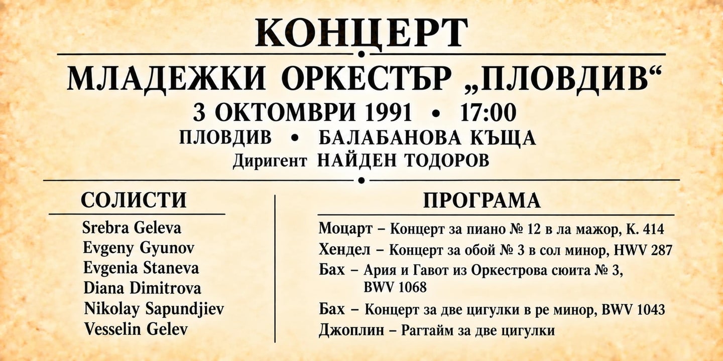 Event banner: Concert with Youth Orchestra Plovdiv (03.10.1991)