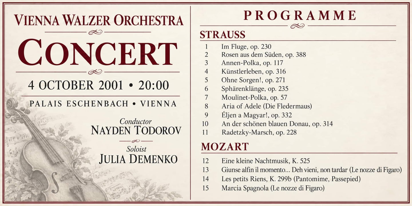 Event banner: Concert with Vienna Walzer Orchestra (04.10.2001)