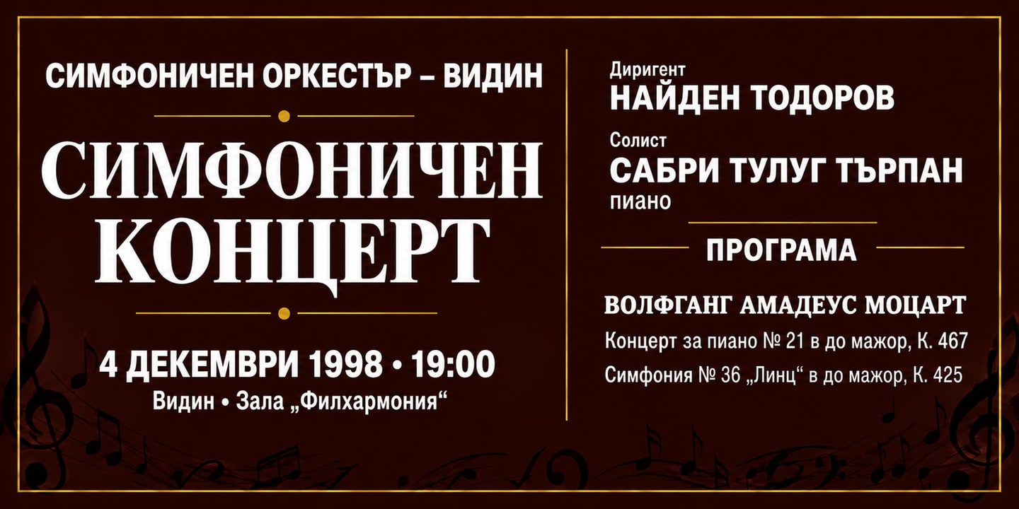 Event banner: Concert with Vidin Symphony Orchestra (04.12.1998)