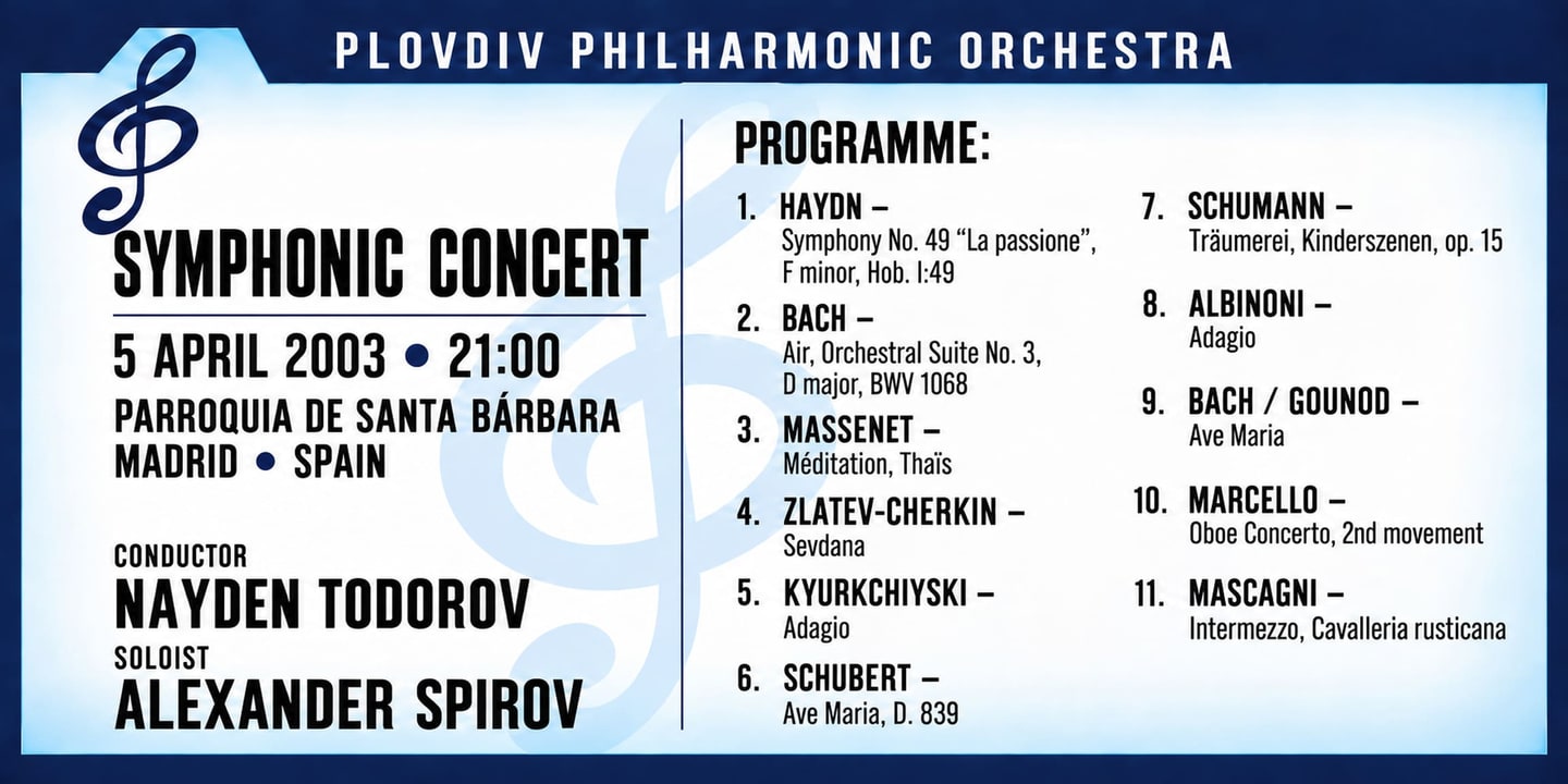 Event banner: Concert with Plovdiv Philharmonic Orchestra (05.04.2003)