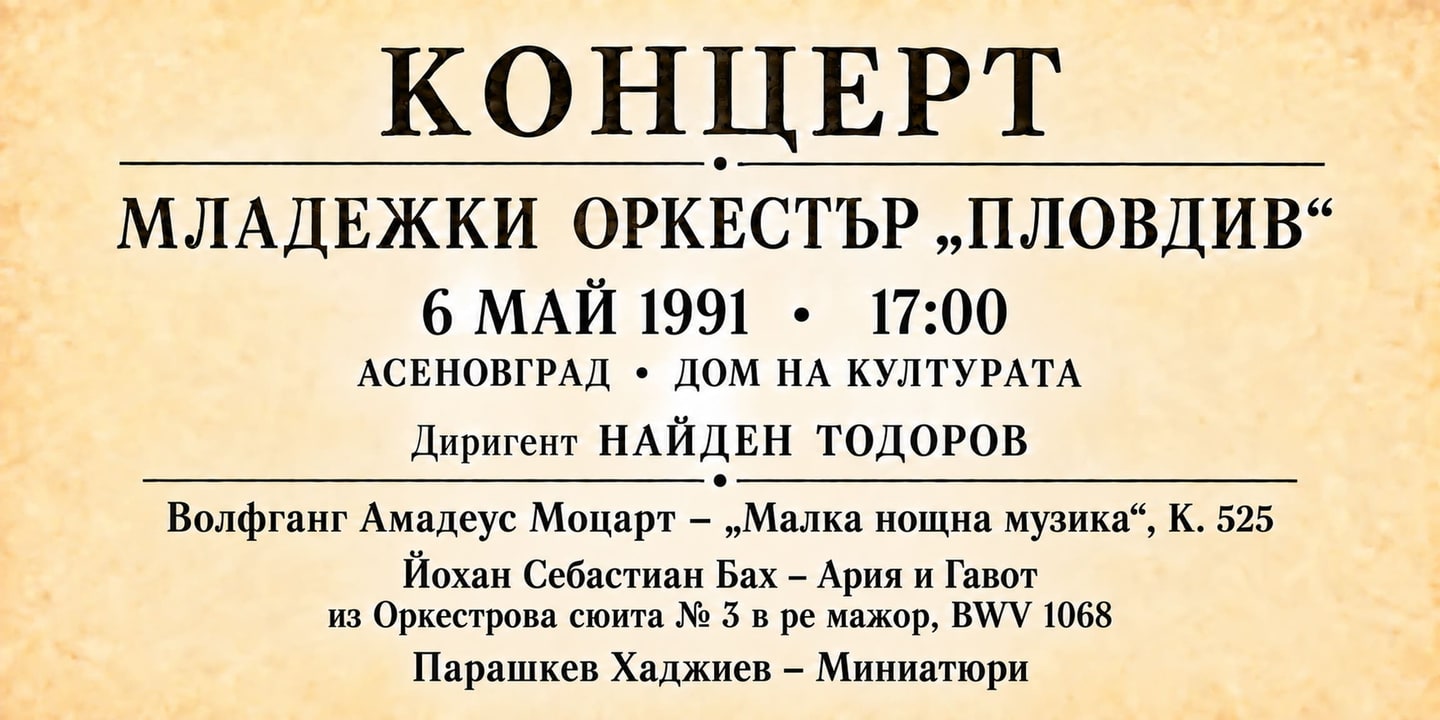 Event banner: Concert with Youth Orchestra Plovdiv (06.05.1991)