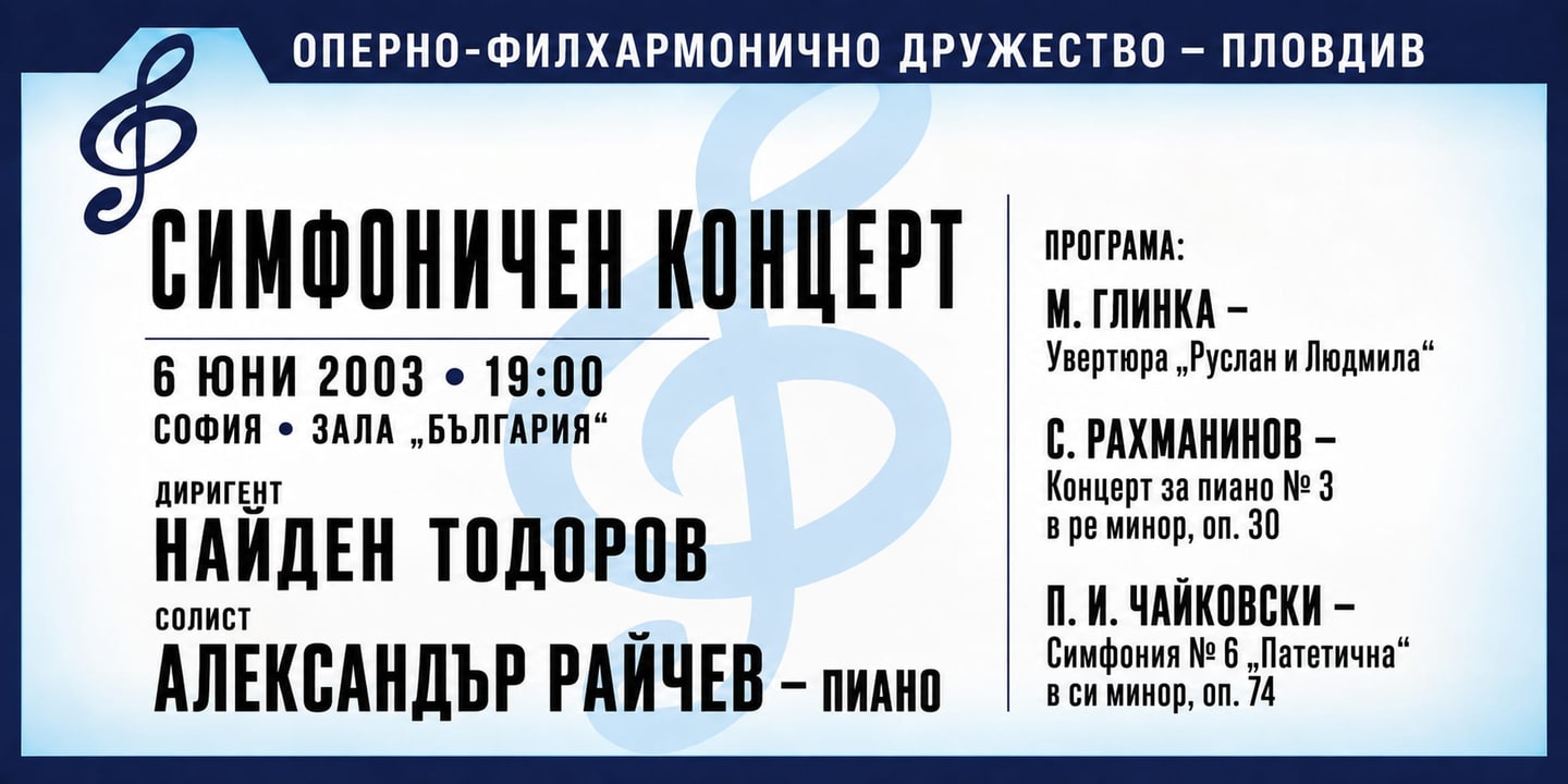 Event banner: Concert of Plovdiv Philharmonic & Nayden Todorov (06.06.2003)