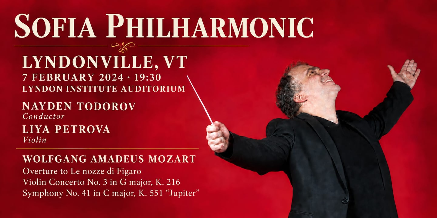 Event banner: Sofia Philharmonic & Nayden Todorov in Lyndonville (07.02.2024)