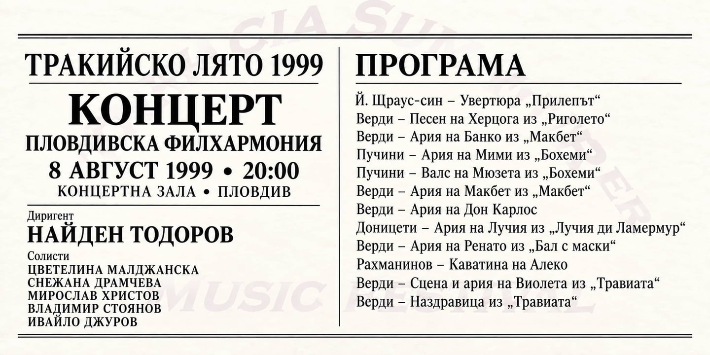 Event banner: Concert with Plovdiv Philharmonic Orchestra (08.08.1999)