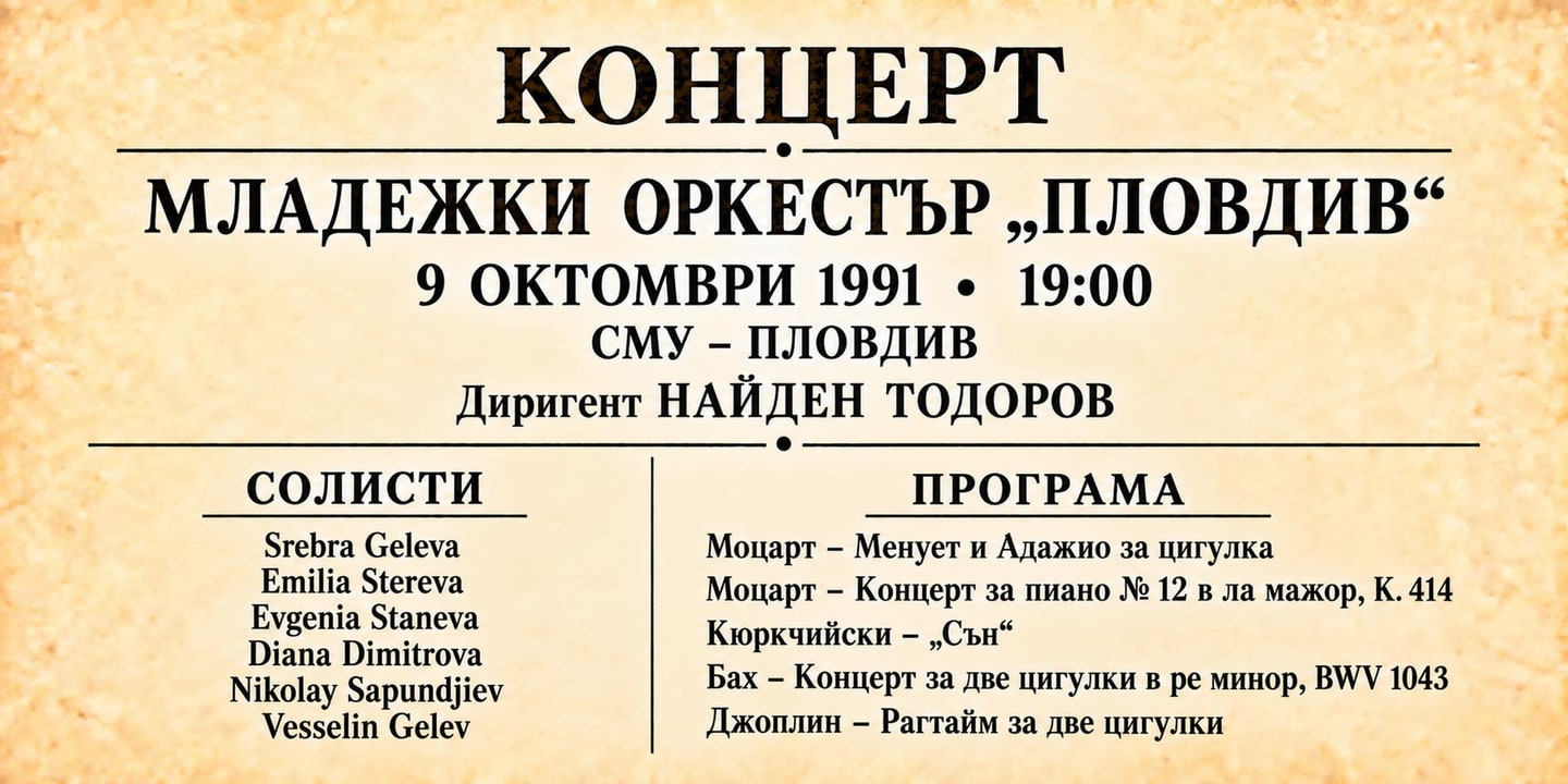 Event banner: Concert with Youth Orchestra Plovdiv (09.10.1991)
