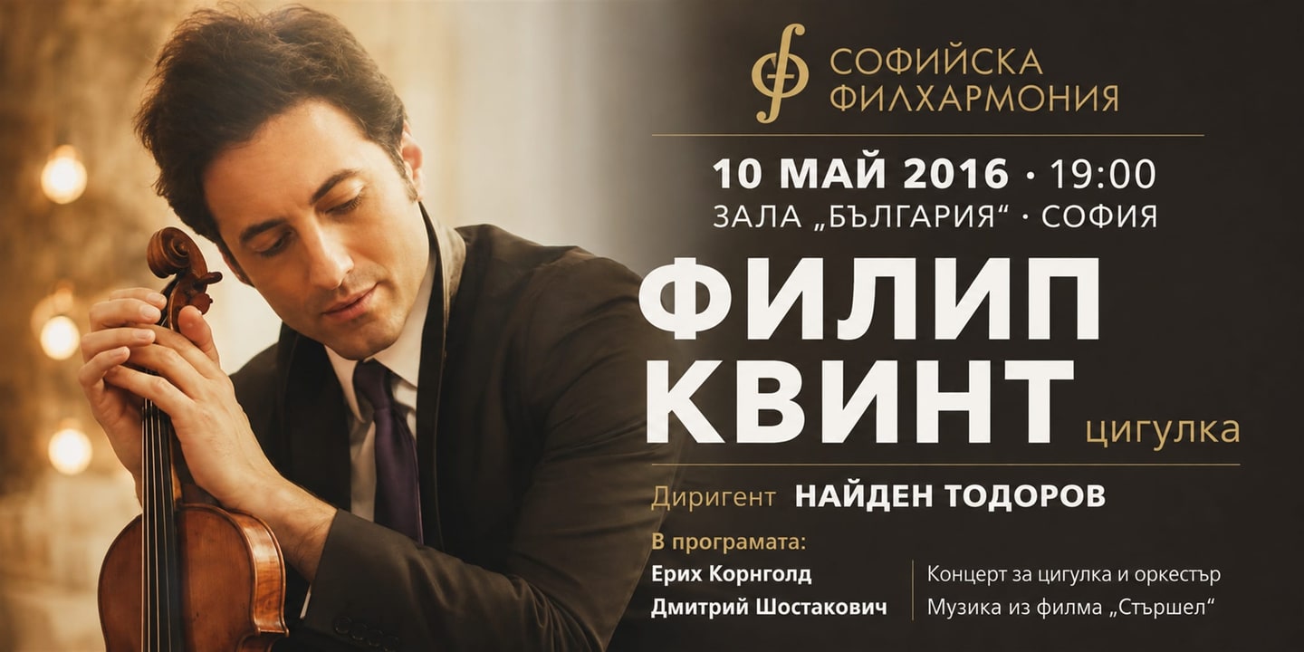 Event banner: Symphonic Concert – Philippe Quint and Nayden Todorov (10.05.2016)