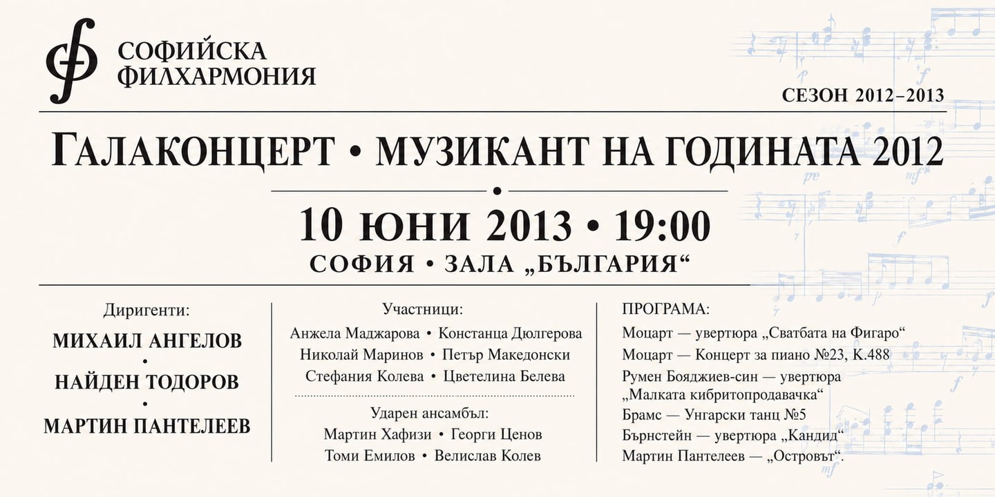 Event banner: Musician of the Year 2012 – Gala Concert under the baton of Nayden Todorov (10.06.2013)