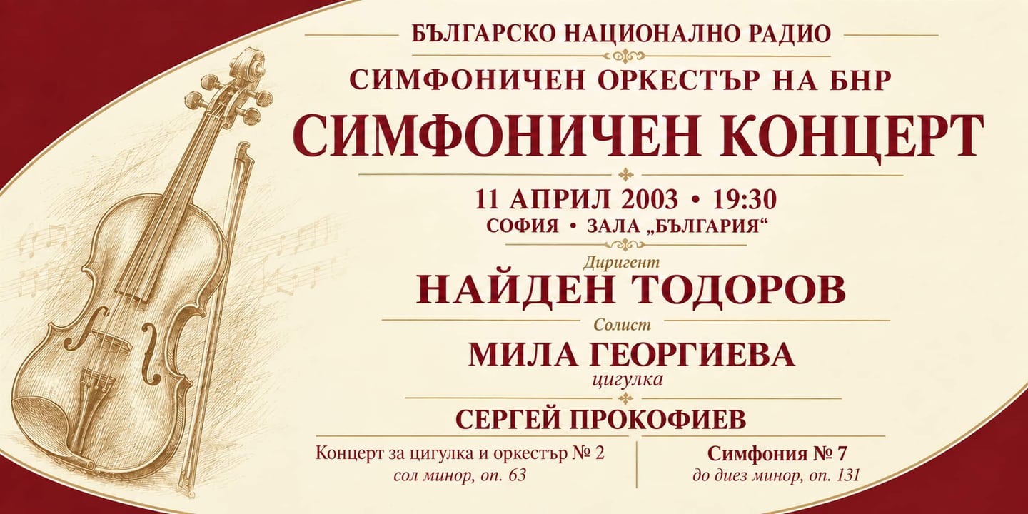 Event banner: Bulgarian National Radio Symphony Orchestra – Nayden Todorov and Mila Georgieva (11.04.2003)