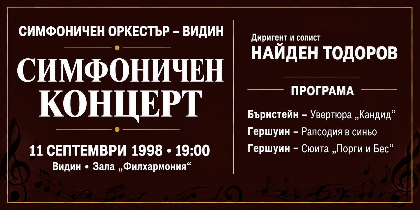 Event banner: Concert with Vidin Symphony Orchestra (11.09.1998)