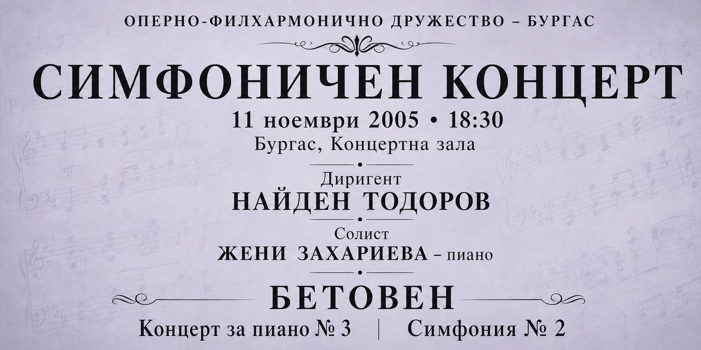 Event banner: Concert with Burgas Philharmonic Orchestra (11.11.2005)