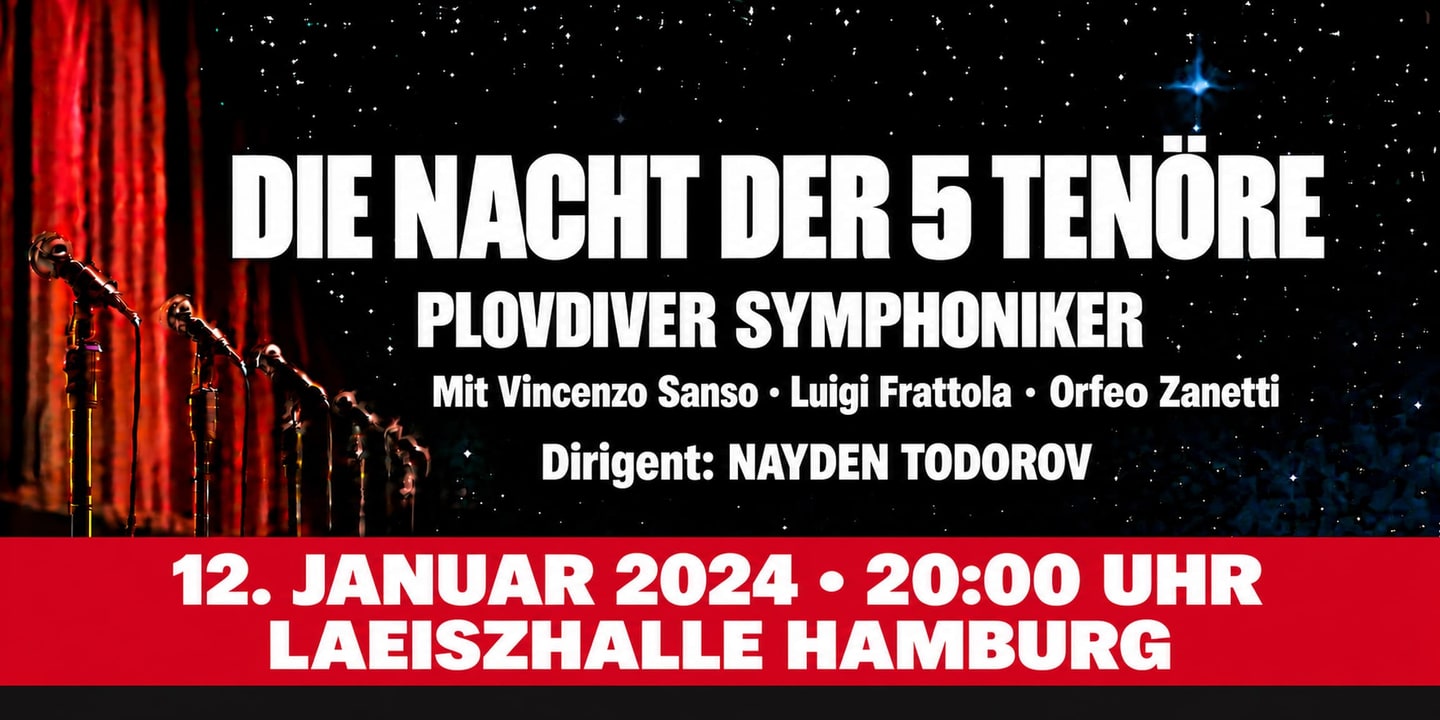 Event banner: Die Nacht der 5 Tenöre (12.01.2024)