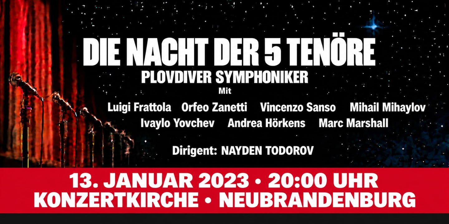 Event banner: Die Nacht der 5 Tenöre (13.01.2023)