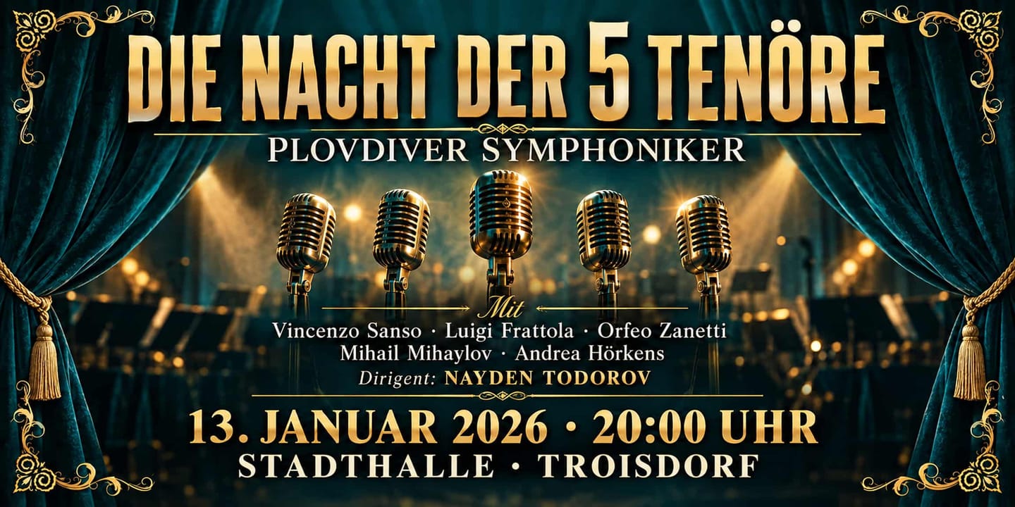 Event banner: Die Nacht der 5 Tenöre (13.01.2026)