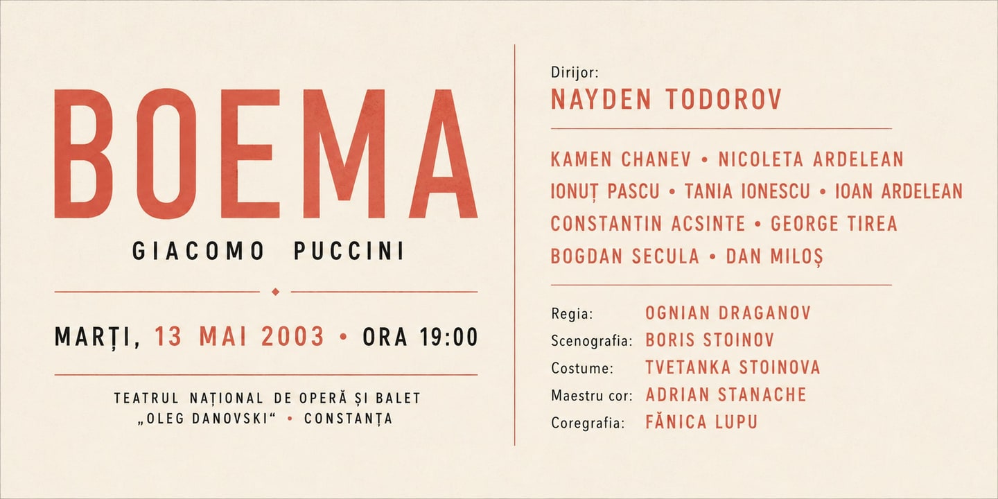 Event banner: La Bohème (29th Constanta Opera Festival) (13.05.2003)