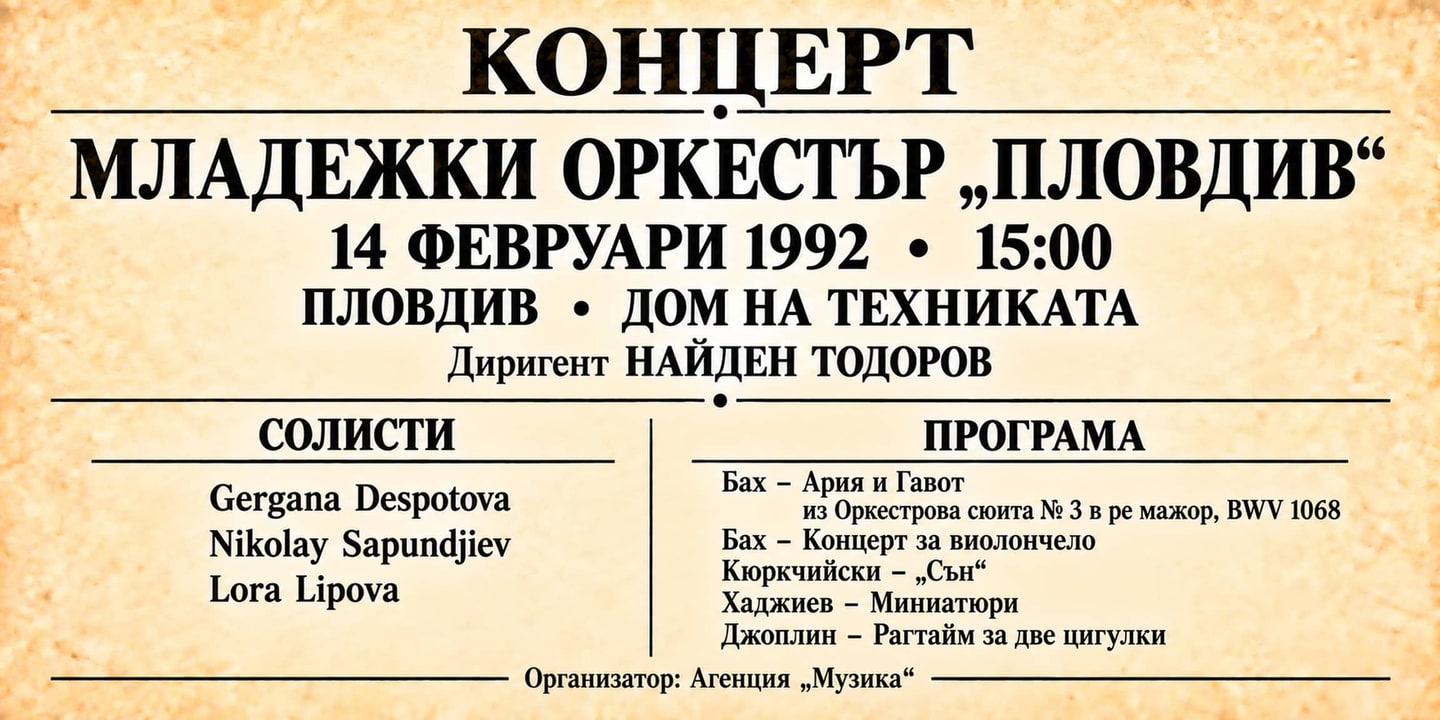 Event banner: Concert with Youth Orchestra Plovdiv (14.02.1992)