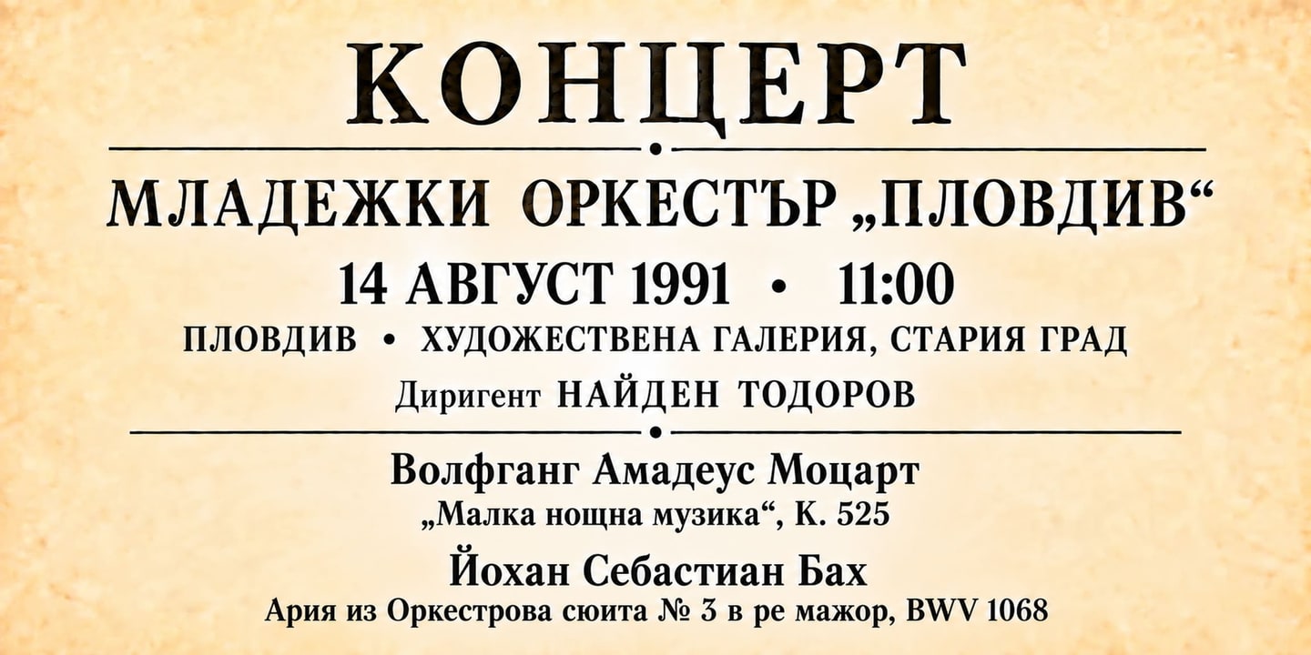 Event banner: Concert with Youth Orchestra Plovdiv (14.08.1991)