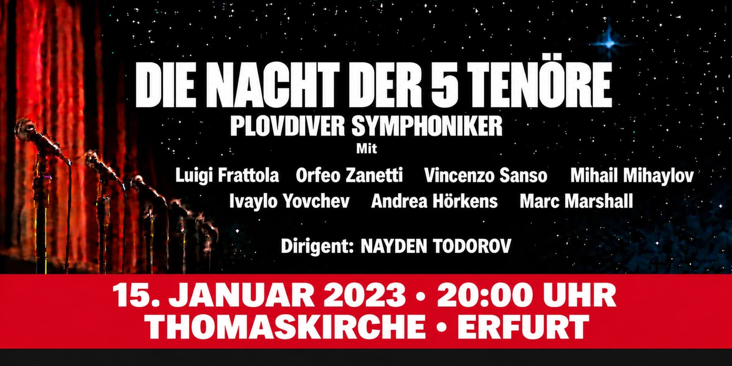 Event banner: Die Nacht der 5 Tenöre (15.01.2023)