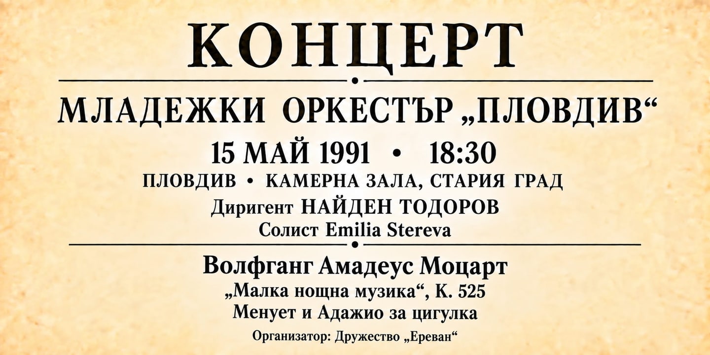 Event banner: Concert with Youth Orchestra Plovdiv (15.05.1991)
