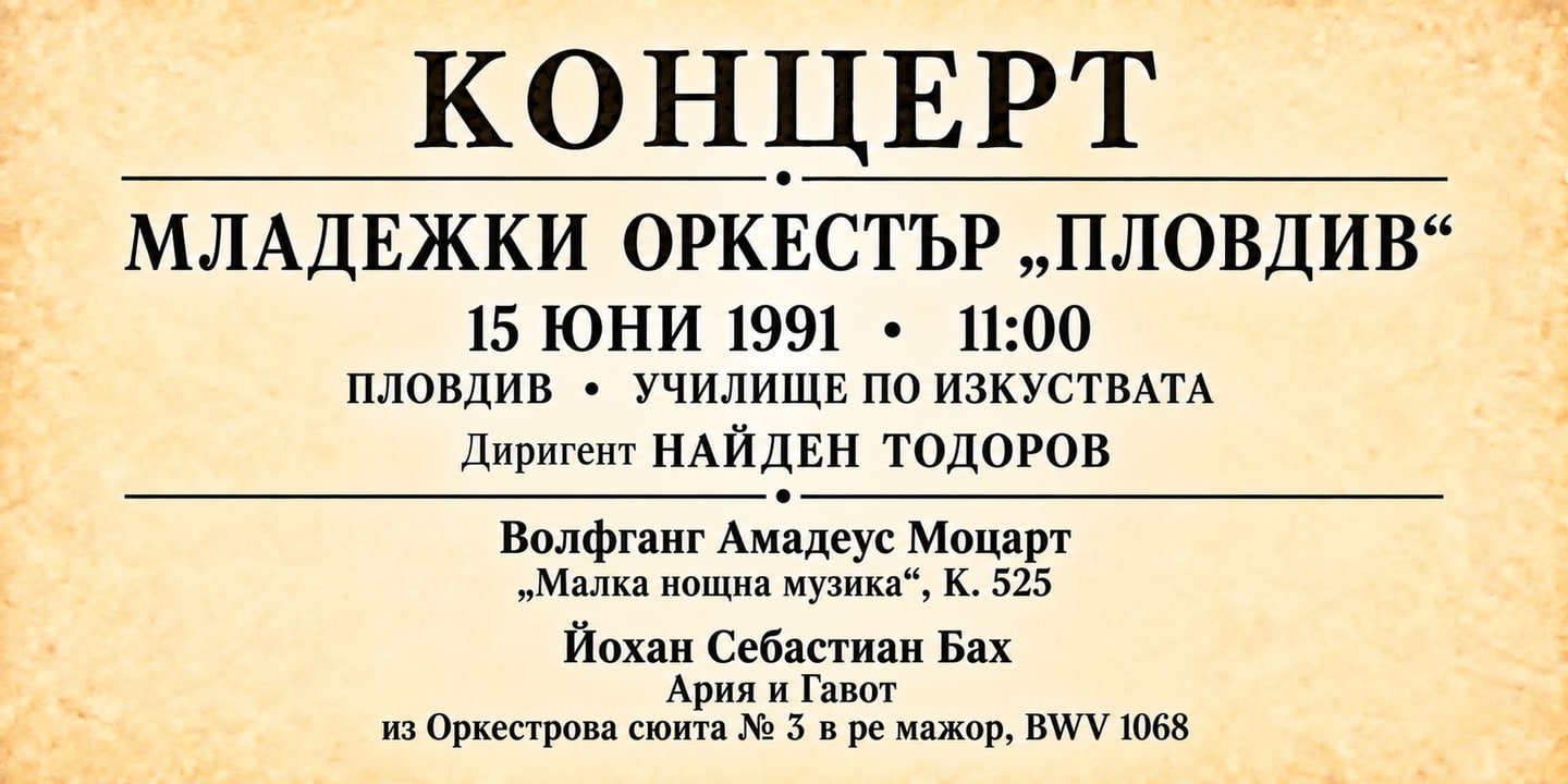 Event banner: Concert with Youth Orchestra Plovdiv (15.06.1991)