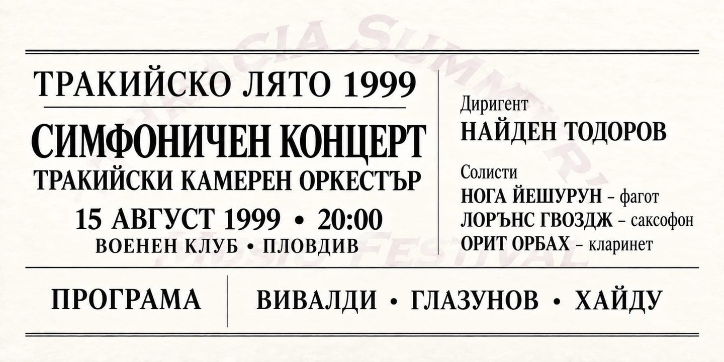 Event banner: Concert with Plovdiv Chamber Orchestra (15.08.1999)