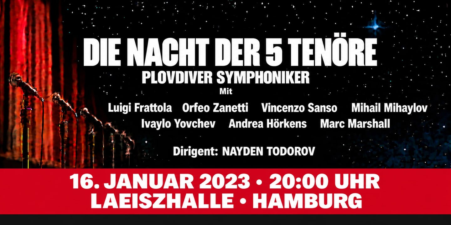 Event banner: Die Nacht der 5 Tenöre (16.01.2023)