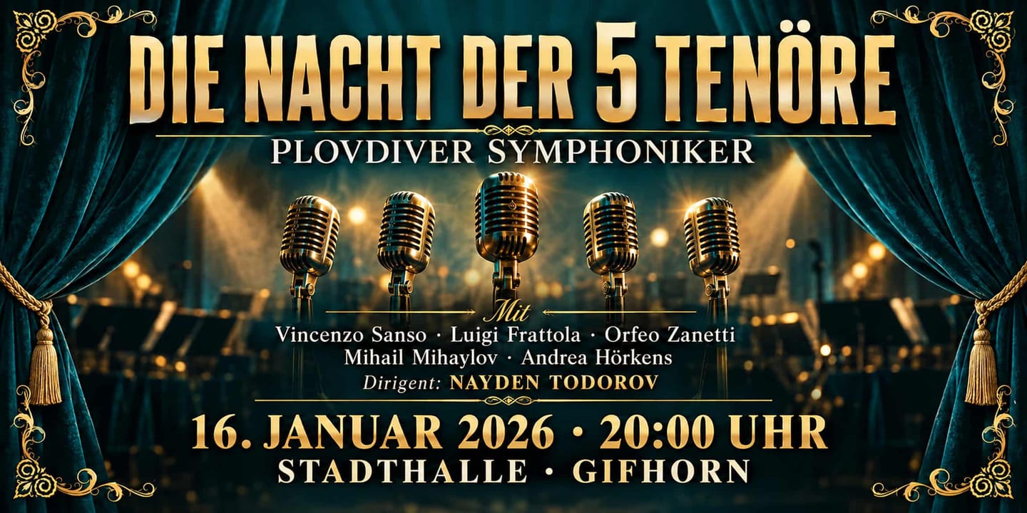 Event banner: Die Nacht der 5 Tenöre (16.01.2026)