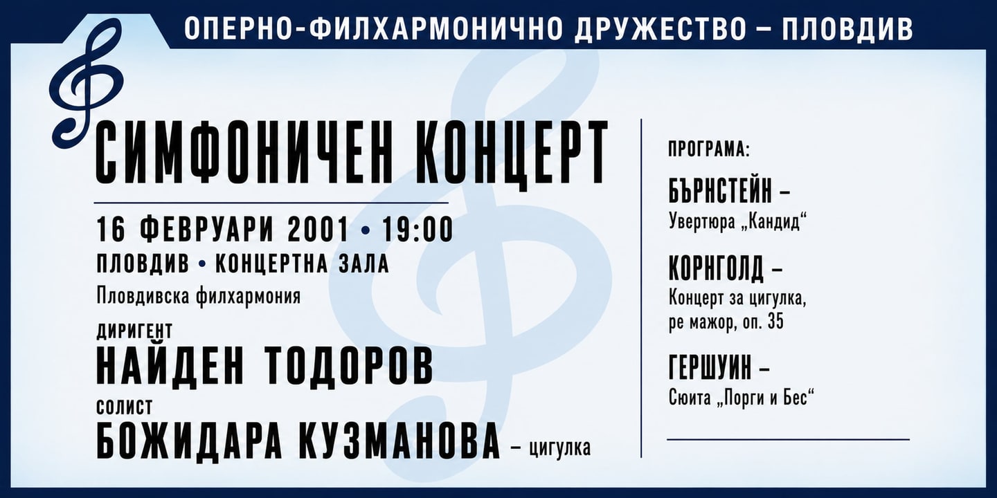 Event banner: Concert with Plovdiv Philharmonic Orchestra (16.02.2001)