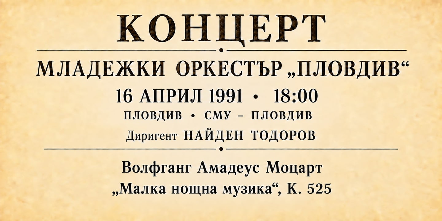 Event banner: Concert with Youth Orchestra Plovdiv (16.04.1991)