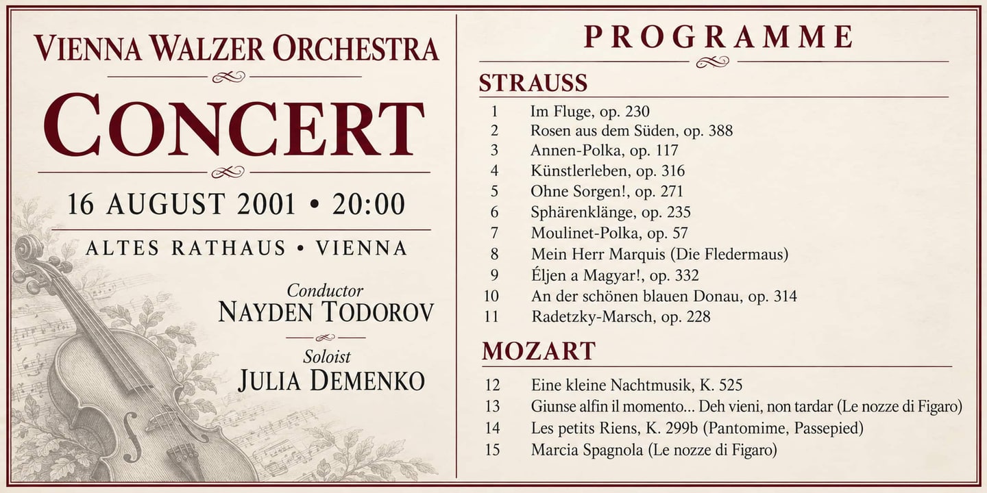 Event banner: Concert with Vienna Walzer Orchestra (16.08.2001)