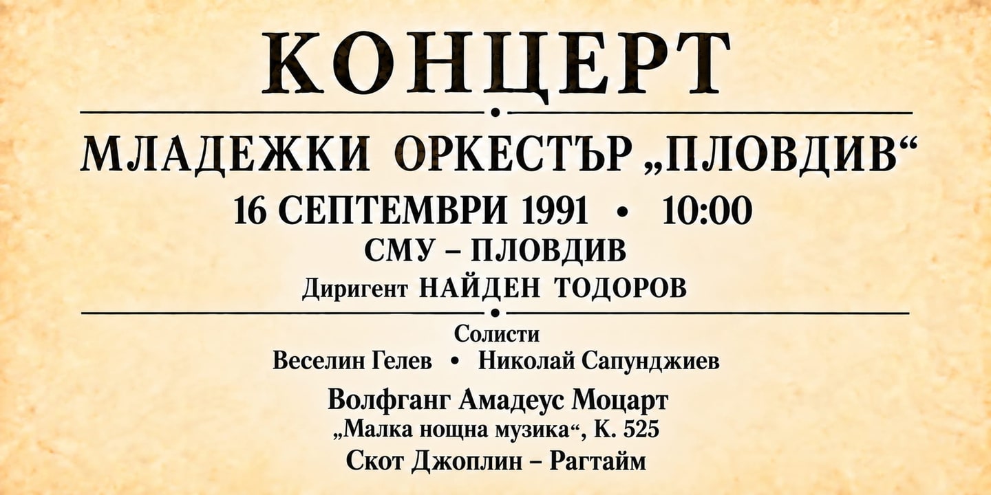 Event banner: Concert with Youth Orchestra Plovdiv (16.09.1991)