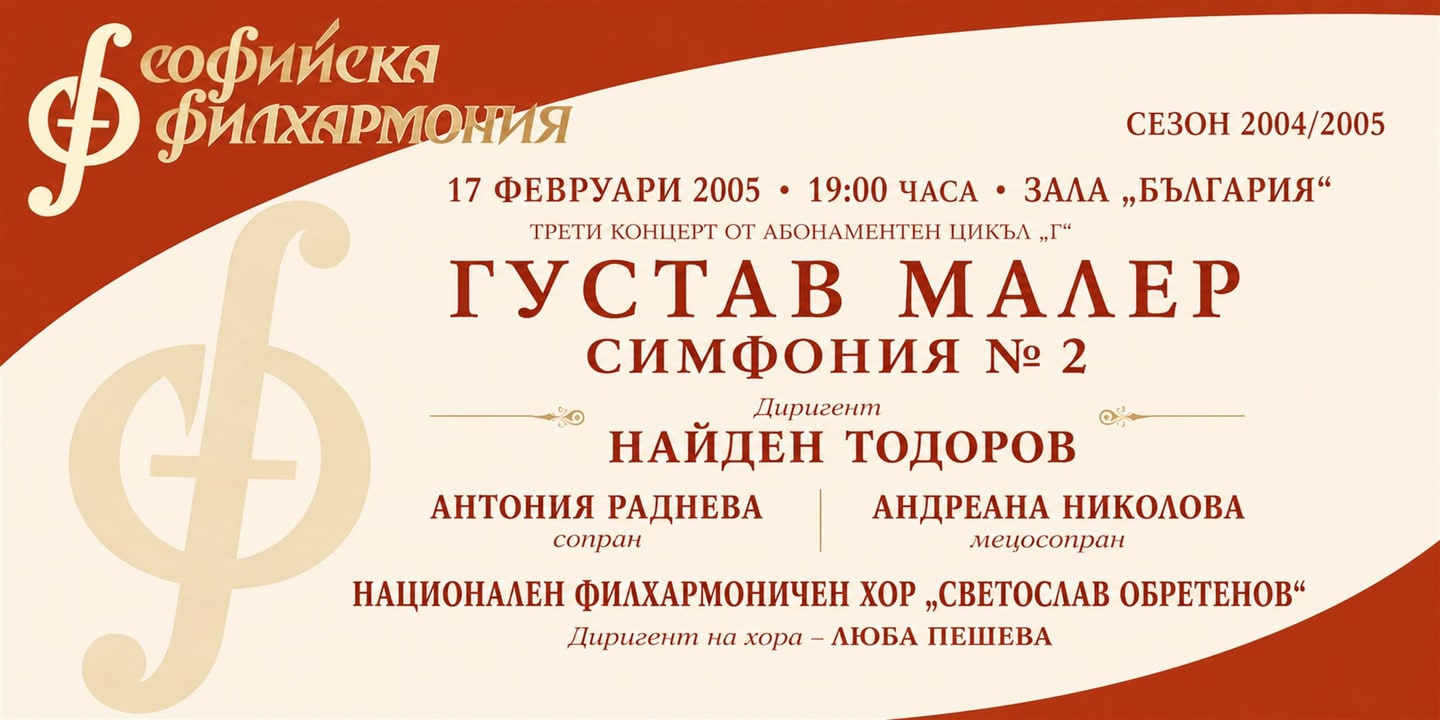 Event banner: Gustav Mahler’s Symphony No.2 “Resurrection” with Nayden Todorov (17.02.2005)