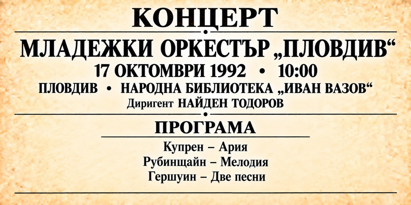 Event banner: Concert with Youth Orchestra Plovdiv (17.10.1992)