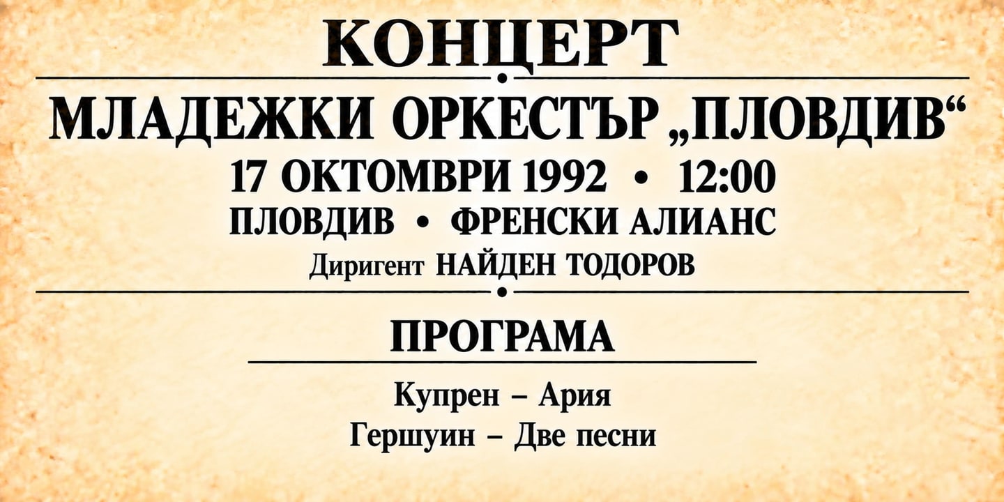 Event banner: Concert with Youth Orchestra Plovdiv (17.10.1992)