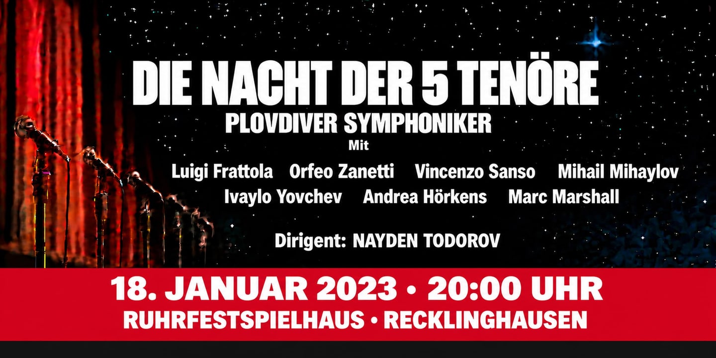 Event banner: Die Nacht der 5 Tenöre (18.01.2023)