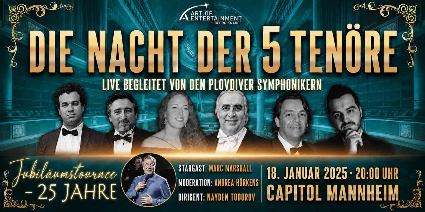 Event banner: Die Nacht der 5 Tenöre (18.01.2025)