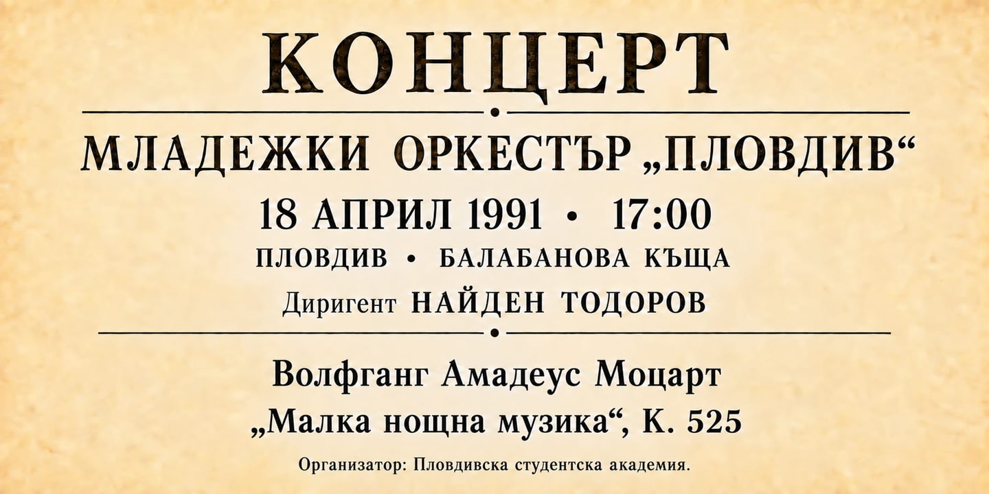 Event banner: Concert with Youth Orchestra Plovdiv (18.04.1991)
