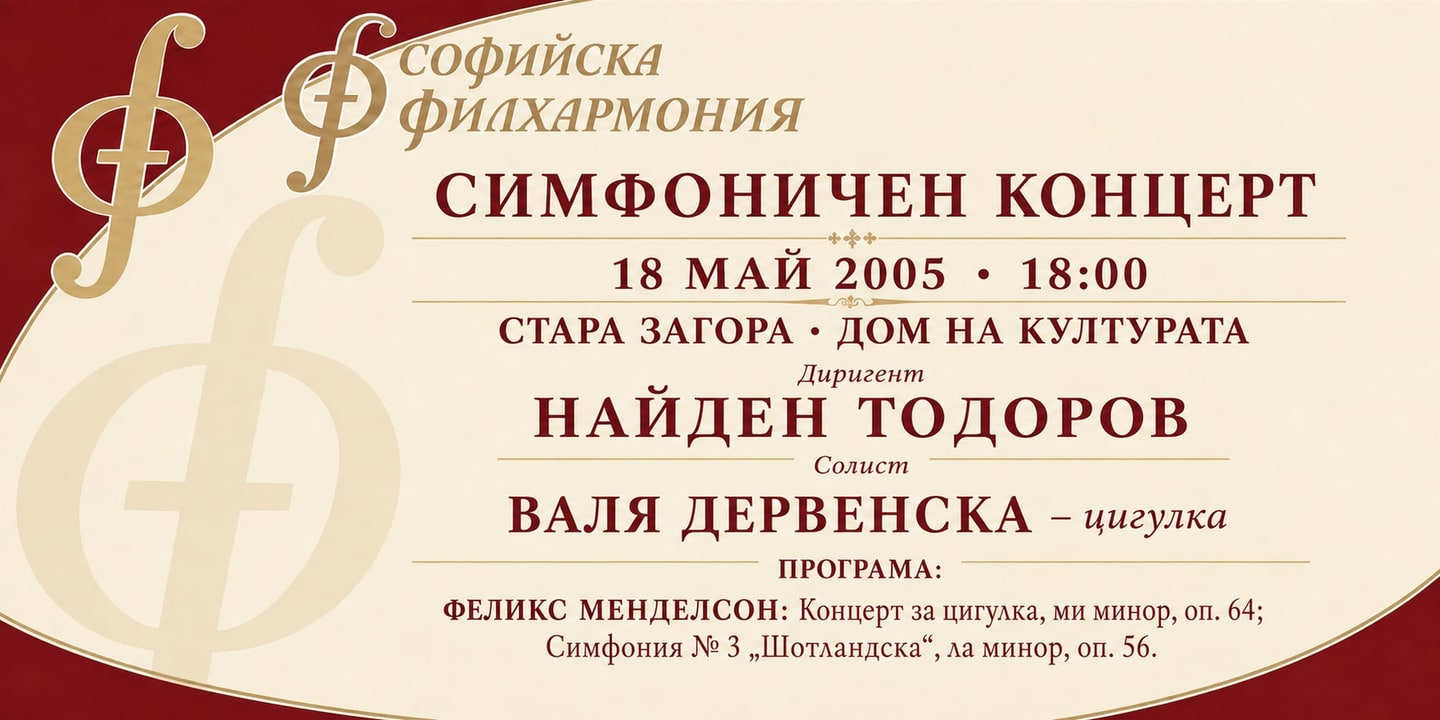 Event banner: Sofia Philharmonic & Nayden Todorov visiting Stara Zagora (18.05.2005)