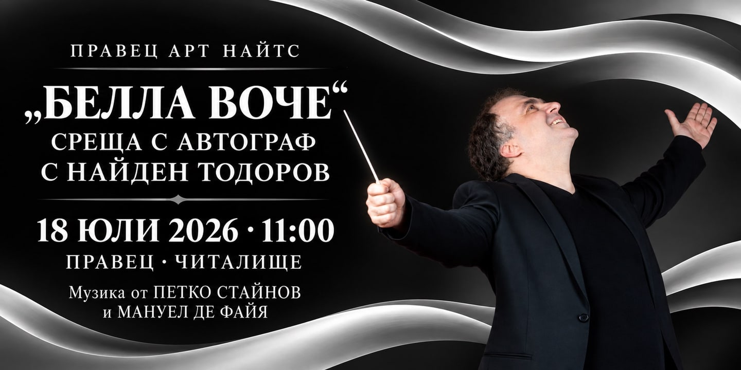 Event banner: Pravets Art Nights: „Белла воче" и „Среща с автограф" с Найден Тодоров (18.07.2026)