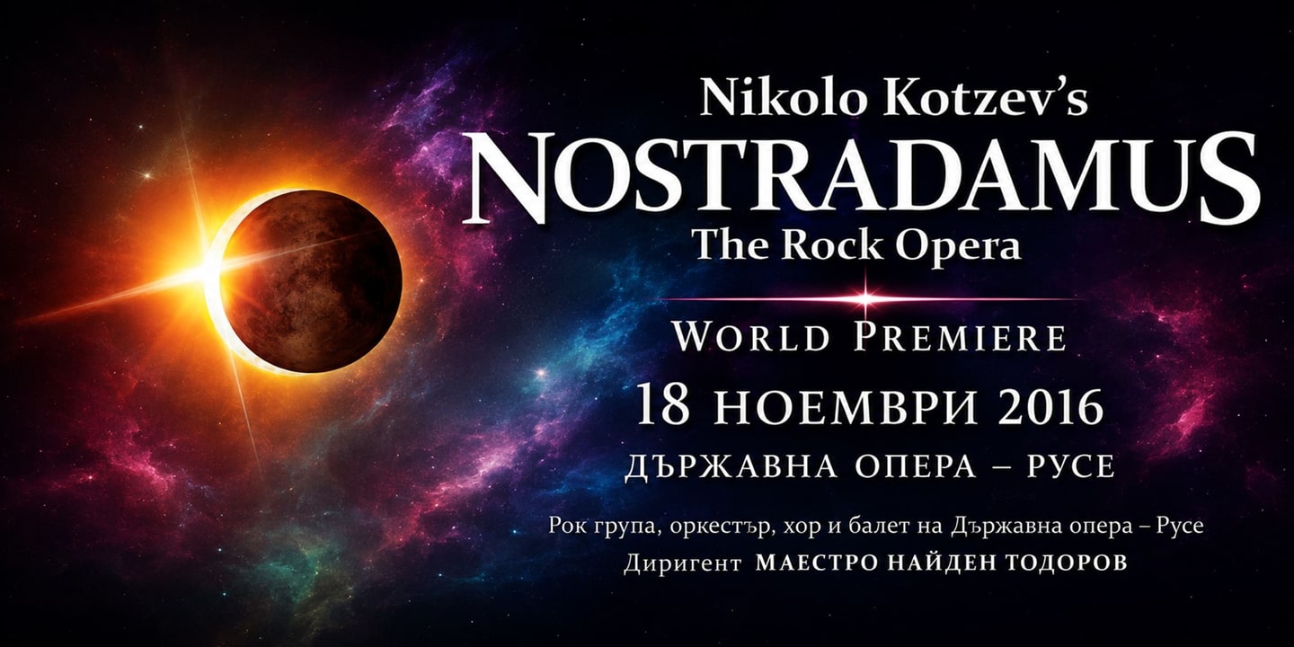 Event banner: Nikolo Kotzev's Nostradamus - World Premiere (18.11.2016)
