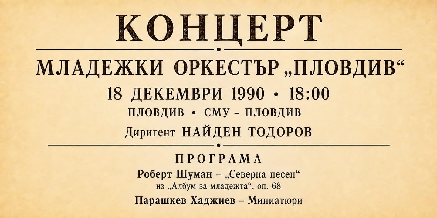 Event banner: Concert with Youth Orchestra Plovdiv (18.12.1990)