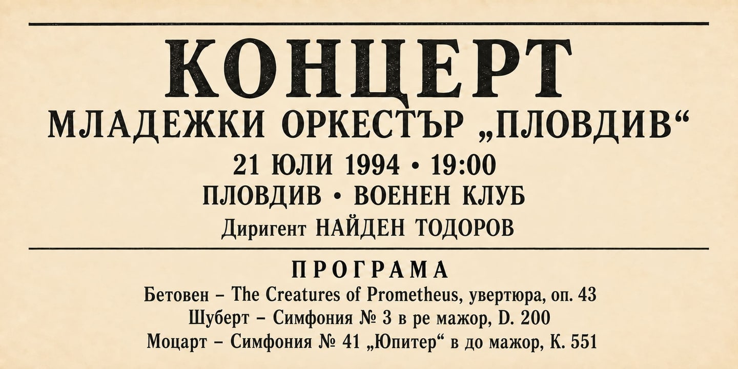 Event banner: Concert with Youth Orchestra Plovdiv (21.07.1994)