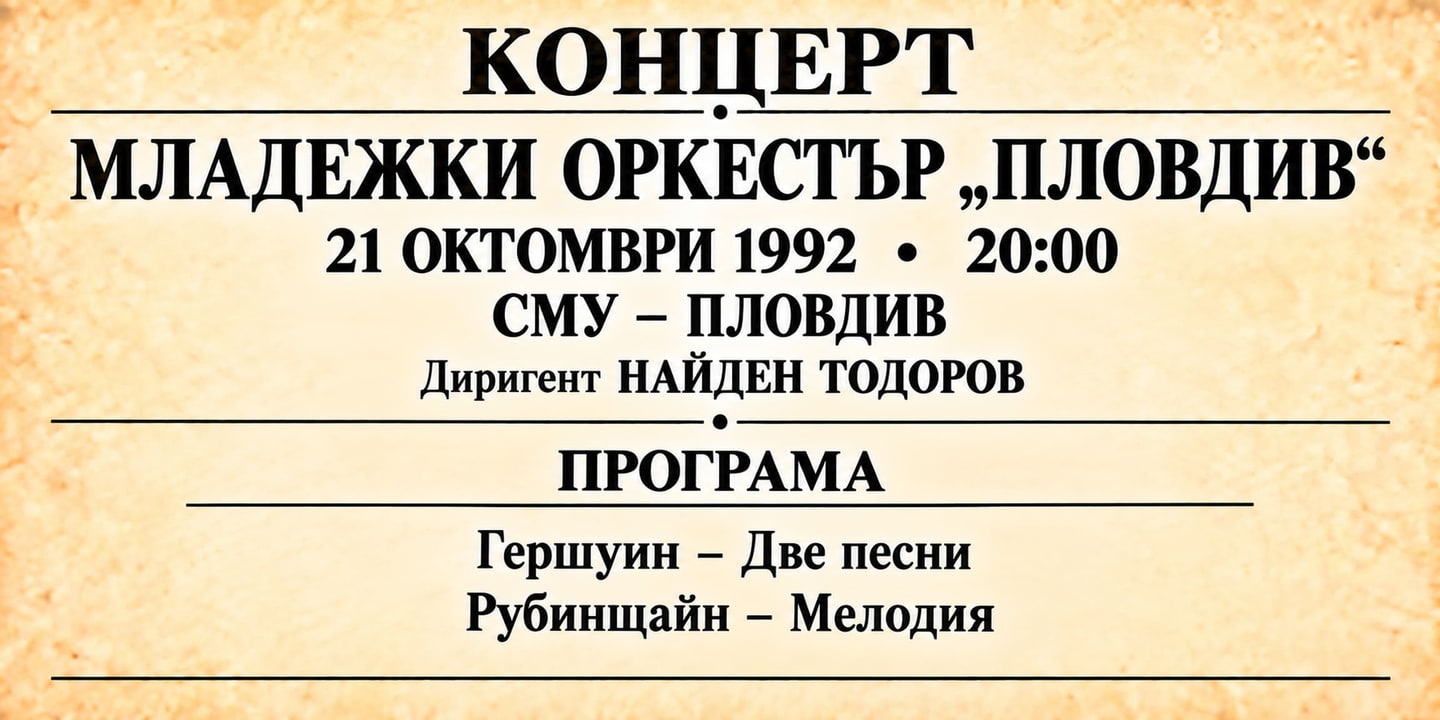 Event banner: Concert with Youth Orchestra Plovdiv (21.10.1992)