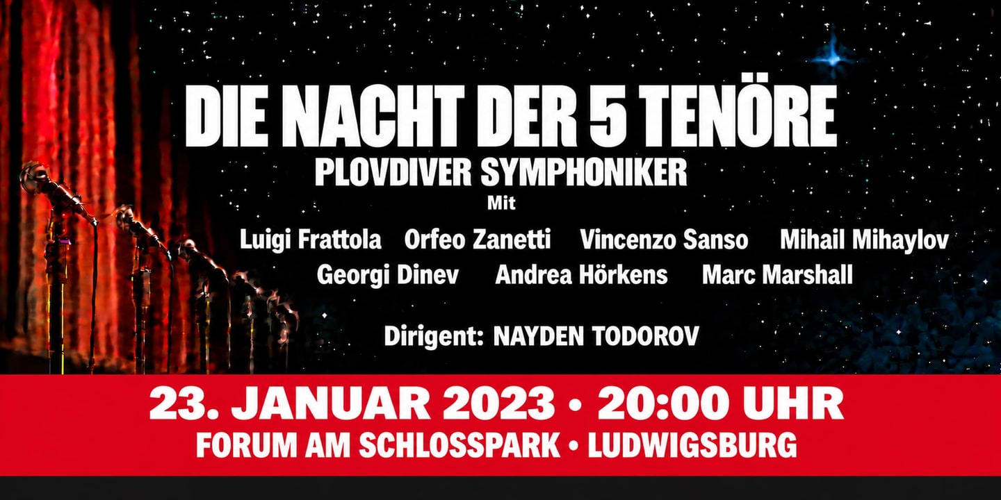 Event banner: Die Nacht der 5 Tenöre (23.01.2023)