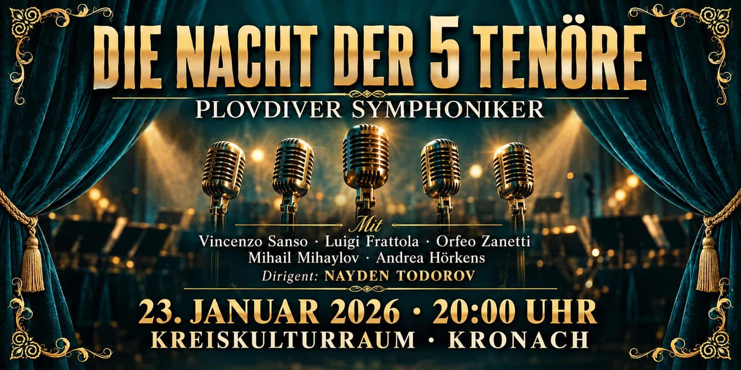 Event banner: Die Nacht der 5 Tenöre (23.01.2026)