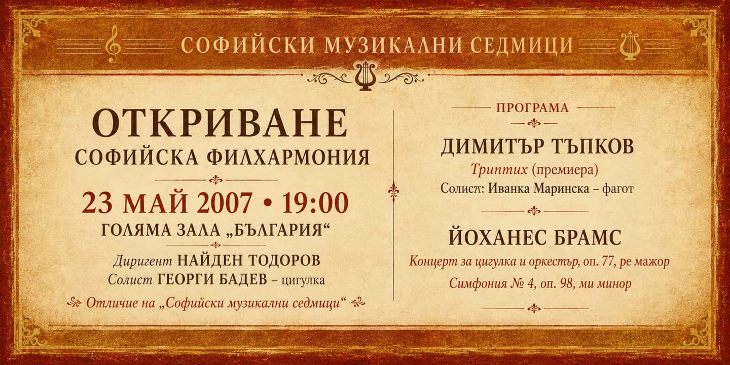 Event banner: Opening Concert of “Sofia Music Weeks” 2007 under the baton of Nayden Todorov (23.05.2007)