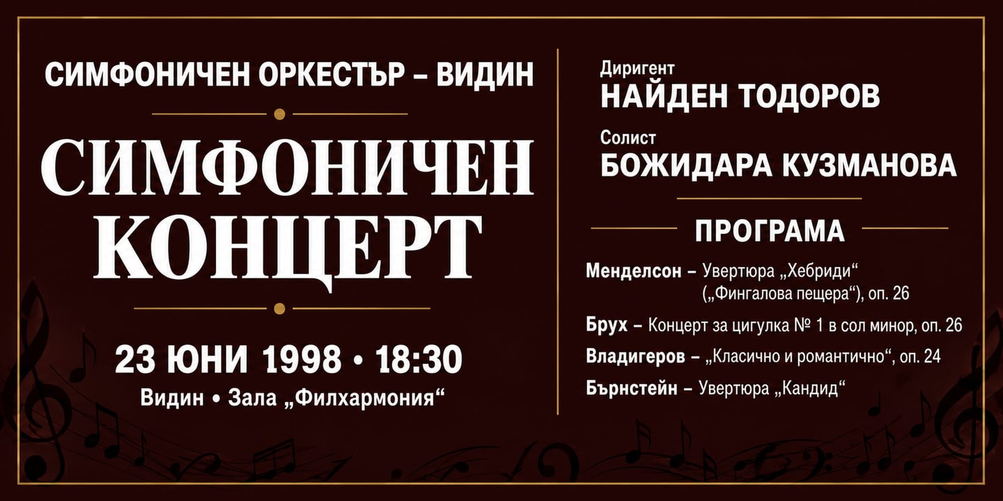 Event banner: Concert with Vidin Symphony Orchestra (23.06.1998)