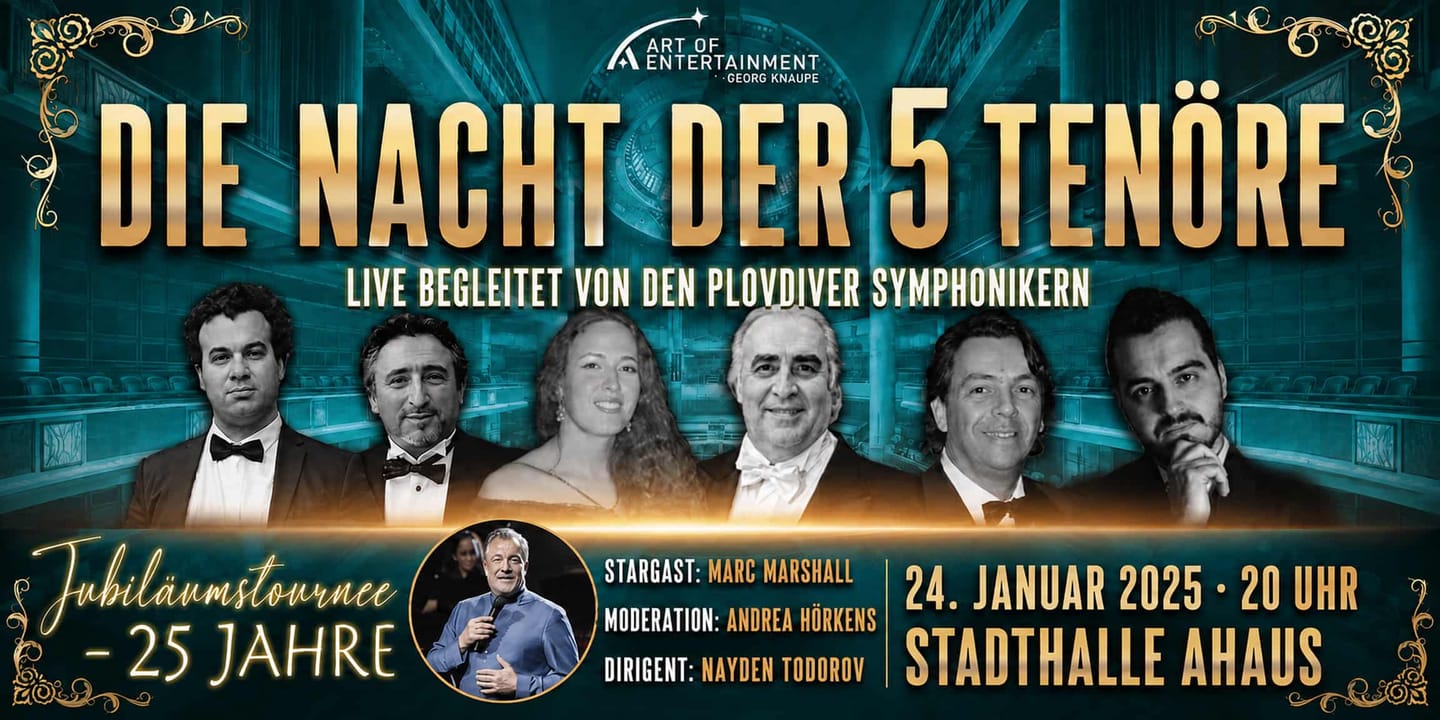 Event banner: Die Nacht der 5 Tenöre (24.01.2025)